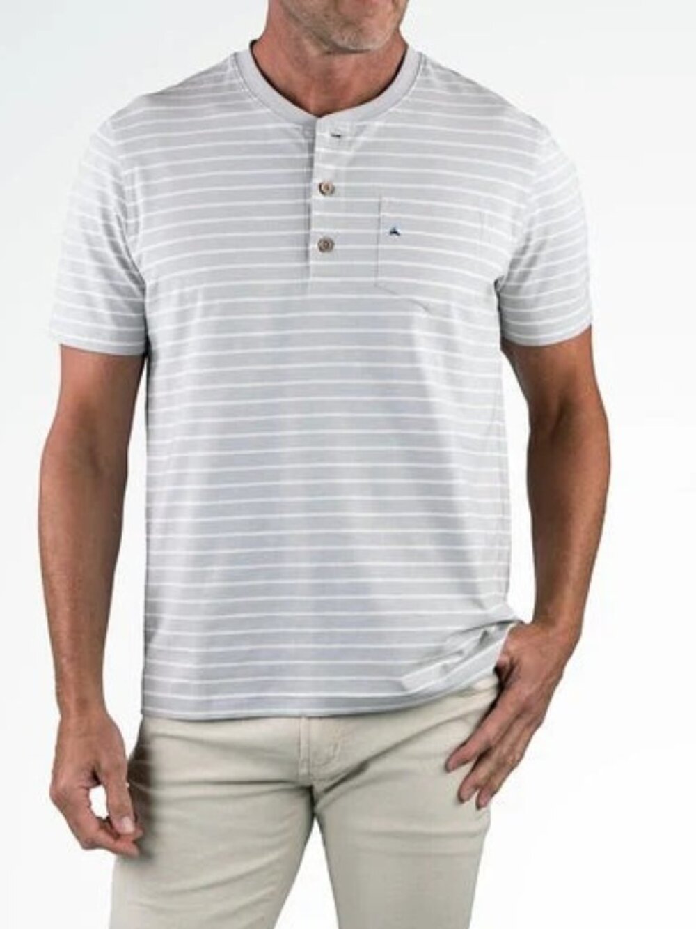Tailor Vintage Grey/White Airotec Sailor Stripe Short Sleeve Henley